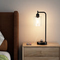 16.5-Inch Industrial Glass Bedside Table Lamps with Touch Control, AC Outlet, and USB-A & USB-C Charging Ports (Set of 2)