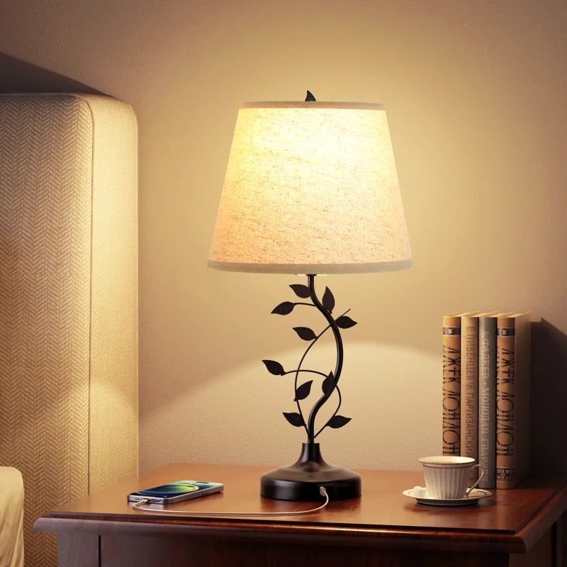 25-Inch Black Metal Table Lamp with Touch Control and USB-A & USB-C Charging Ports