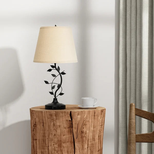 25-Inch Black Metal Table Lamp with Touch Control and USB-A & USB-C Charging Ports